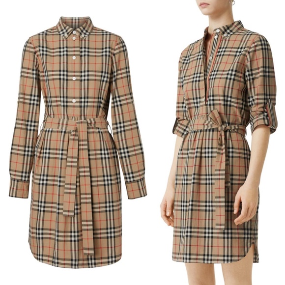 Burberry Giovanna Vintage Check Long Sleeve Stretch Cotton Shirt Dress US 0 NWT - Picture 1 of 17